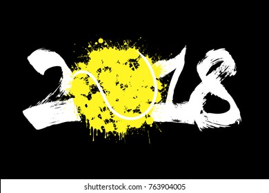 Abstract number 2018 and tennis ball blot. Vector illustration