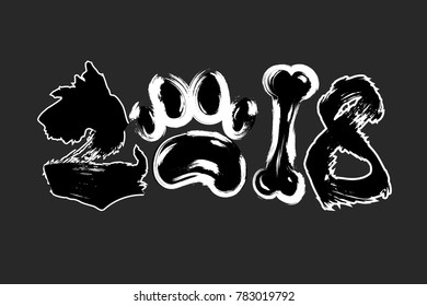 Abstract number 2018 two in the form of a dog. zero as dog paw print. one in bone shape. Vector illustration