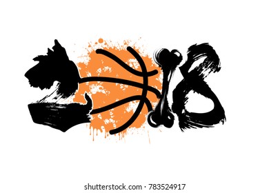 Abstract number 2018 two in the form of a dog. zero in the form of a basketball ball. one in bone shape. Vector illustration