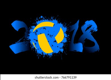 Abstract number 2018 and volleyball blot. Vector illustration