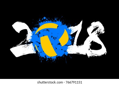 Abstract number 2018 and volleyball blot. Vector illustration