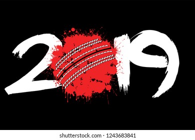 Abstract number 2019 and a cricket ball from blots. 2019 New Year on an isolated white background. Design pattern for greeting card. Grunge style. Vector illustration