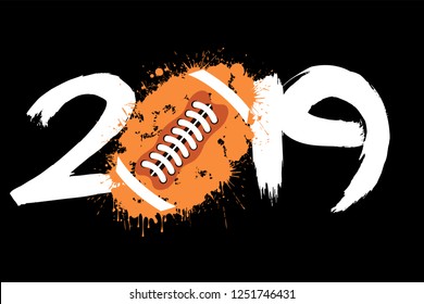 Abstract number 2019 and a football ball from blots. 2019 New Year on an isolated white background. Design pattern for greeting card. Grunge style. Vector illustration Abstract number 2019 and a football ball from blots. 2019 New Year on an isolated white background. Design pattern for greeting card. Grunge style. Vector illustration