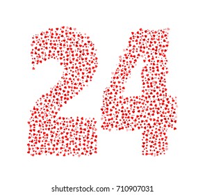 Abstract Number 24 Made Of Red Solid Hearts