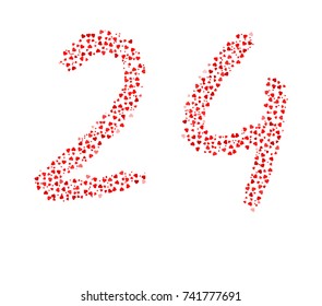 Abstract Number 24 Made Of Red Hearts