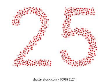 Abstract Number 25 Made Of Red Hearts