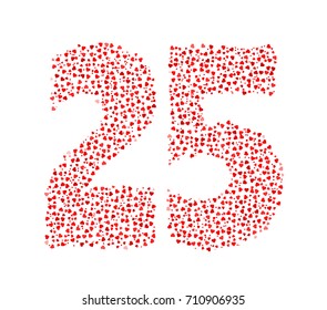 Abstract Number 25 Made Of Red Solid Hearts