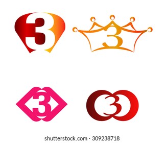 Abstract Number 3 logo Symbol icon set 