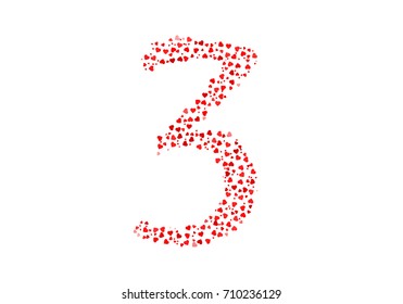 Abstract Number 3 Made Of Red Eastern Hearts