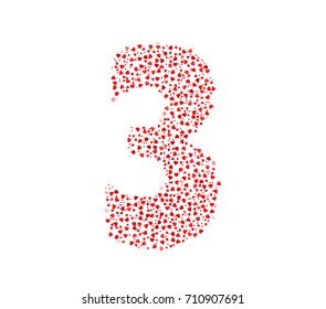 Abstract Number 3 Made Of Red Solid Hearts