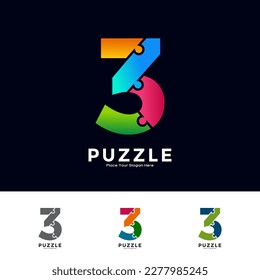 Abstract number 3 puzzle pieces colorful vector logo design. Suitable for business, education, game, sticker and template