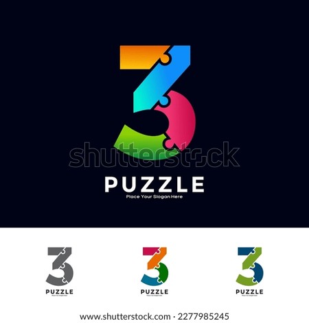 Abstract number 3 puzzle pieces colorful vector logo design. Suitable for business, education, game, sticker and template