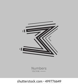 Abstract number 3. Typographic vector element for design.  Vector illustration. Clearly visible from a distance. Sketch, where you can change color