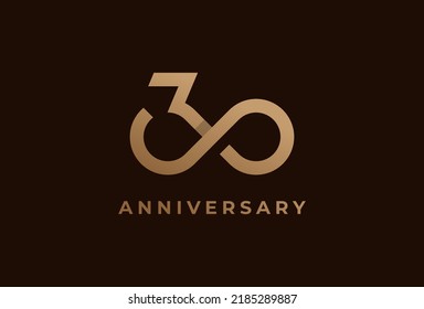 Abstract Number 30 Logo, Number 30 with infinity icon combination, can be used for birthday and business logo templates, flat design logo, vector illustration