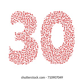 Abstract Number 30 Made Of Red Solid Hearts