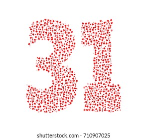 Abstract Number 31 Made Of Red Solid Hearts