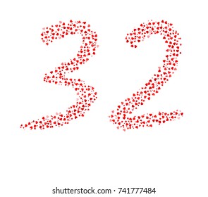 Abstract Number 32 Made Of Red Hearts
