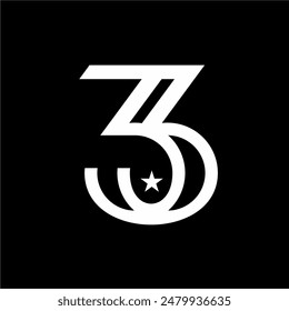 Abstract number 33 logo design with star and crescent moon on negative space..