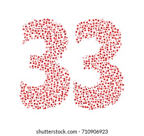 Abstract Number 33 Made Of Red Solid Hearts