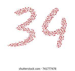 Abstract Number 34 Made Of Red Hearts