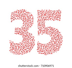 Abstract Number 35 Made Of Red Solid Hearts