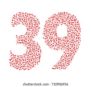 Abstract Number 39 Made Of Red Solid Hearts