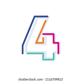 Abstract Number 4 Line Colorful Logo-icon. Modern Numeral Lines With New Pop Art Colors. Font Four Number Template. Set Logo Thin Line Clean Style.