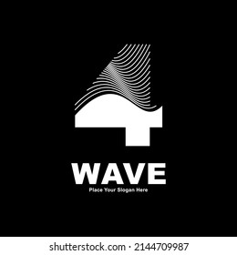 Abstract Number 4 Line Wave Vector Logo Design. Suitable For Business, Poster, Card, Wave Symbol And Initial