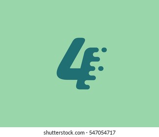 Abstract number 4 logo design template. Dynamic vector unusual digit icon. Universal fast speed fire moving water numeral logotype