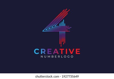 Abstract  Number 4 Logo, Number 4 Monogram Line Style, Usable For  Business,anniversary And Tech Logos, Flat Design Logo Template, Vector Illustration