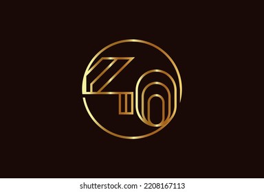 Abstract Number 40 Gold Logo, Number 40 monogram line style inside circle can be used for birthday and business logo templates, flat design logo, vector illustration
