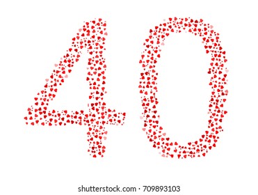 Abstract Number 40 Made Of Red Hearts