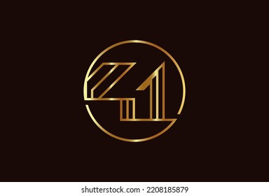 Abstract Number 41 Gold Logo, Number 41 monogram line style inside circle can be used for birthday and business logo templates, flat design logo, vector illustration