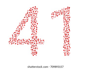 Abstract Number 41 Made Of Red Hearts