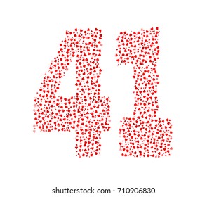 Abstract Number 41 Made Of Red Solid Hearts