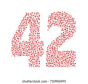 Abstract Number 42 Made Of Red Solid Hearts