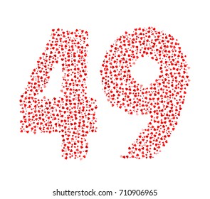 Abstract Number 49 Made Of Red Solid Hearts