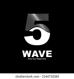 Abstract number 5 line wave vector logo design. Suitable for business, poster, card, wave symbol and initial