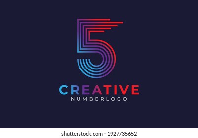 Abstract  Number 5 Logo, number 5 monogram line style, usable for  business,anniversary and tech logos, flat design logo template, vector illustration