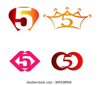 Abstract Number 5 logo Symbol icon set 