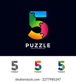 Abstract number 5 puzzle pieces colorful vector logo design. Suitable for business, education, game, sticker and template