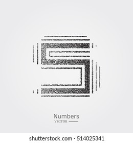 Abstract  number 5. Typographic element.  Digit five. Vector illustration.  Design element. Retro style numbers with halftone particles.