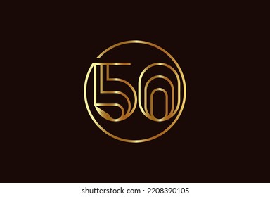 Abstract Number 50 Gold Logo, Number 50 monogram line style inside circle can be used for birthday and business logo templates, flat design logo, vector illustration