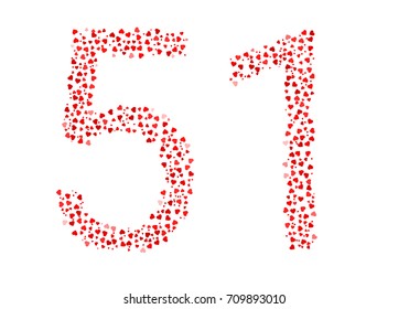 Abstract Number 51 Made Of Red Hearts