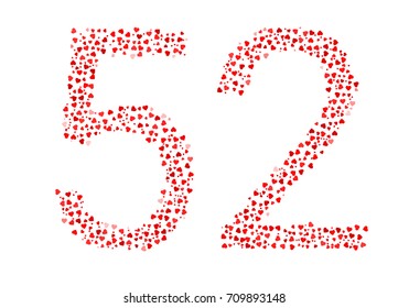 Abstract Number 52 Made Of Red Hearts