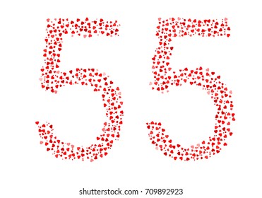 Abstract Number 55 Made Of Red Hearts