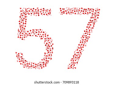 Abstract Number 57 Made Of Red Hearts
