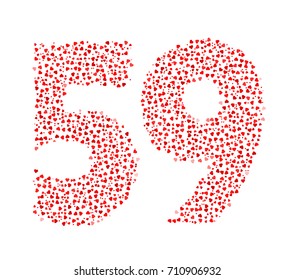 Abstract Number 59 Made Of Red Solid Hearts