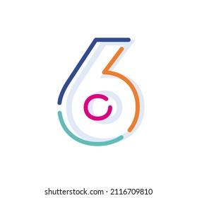 Abstract number 6 Line Colorful logo-icon. Modern numeral lines with new pop art colors. Font six number template. Set logo thin line clean style.