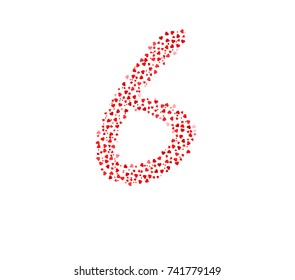 Abstract Number 6 Made Of Red Hearts